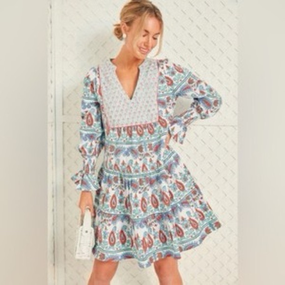 Tuckernuck Teal and Seagrass Block Print Kenzo Dress Coverup V-neck size small - Picture 2 of 13